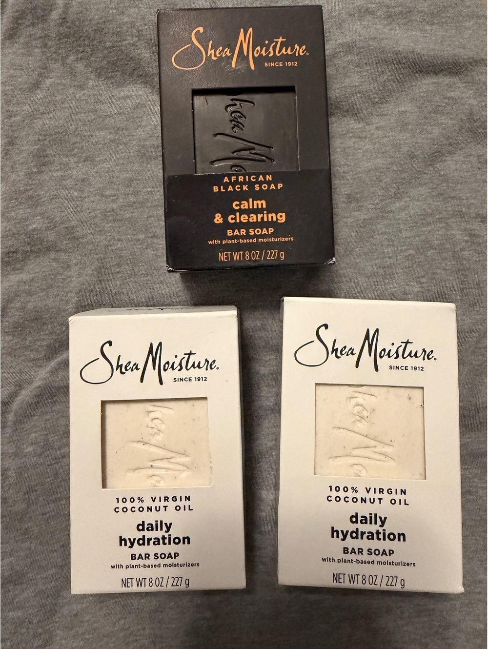 3 Bars of SheaMoisture Soap, 1 African Black Soap & 2 100% Virgin coconut Oink